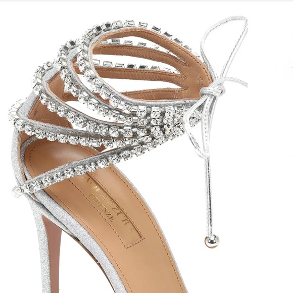 Aquazzura Luminous 105 mm Silver Leather Crystal-Embellished Sandals / Heels - Picture 5 of 17